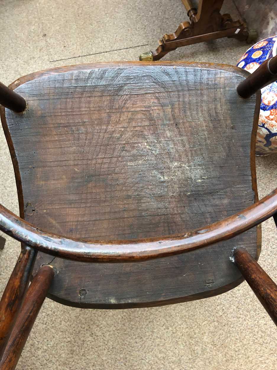 A yew and elm stick back arm chair, early 19th century, - Image 6 of 9