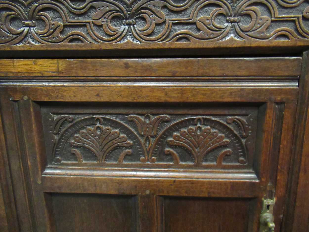 An oak court cupboard, 17th century and later, - Image 9 of 16