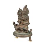 A Nepalese copper alloy figure of Vajradhara and Prajnaparamita, probably 20th century,