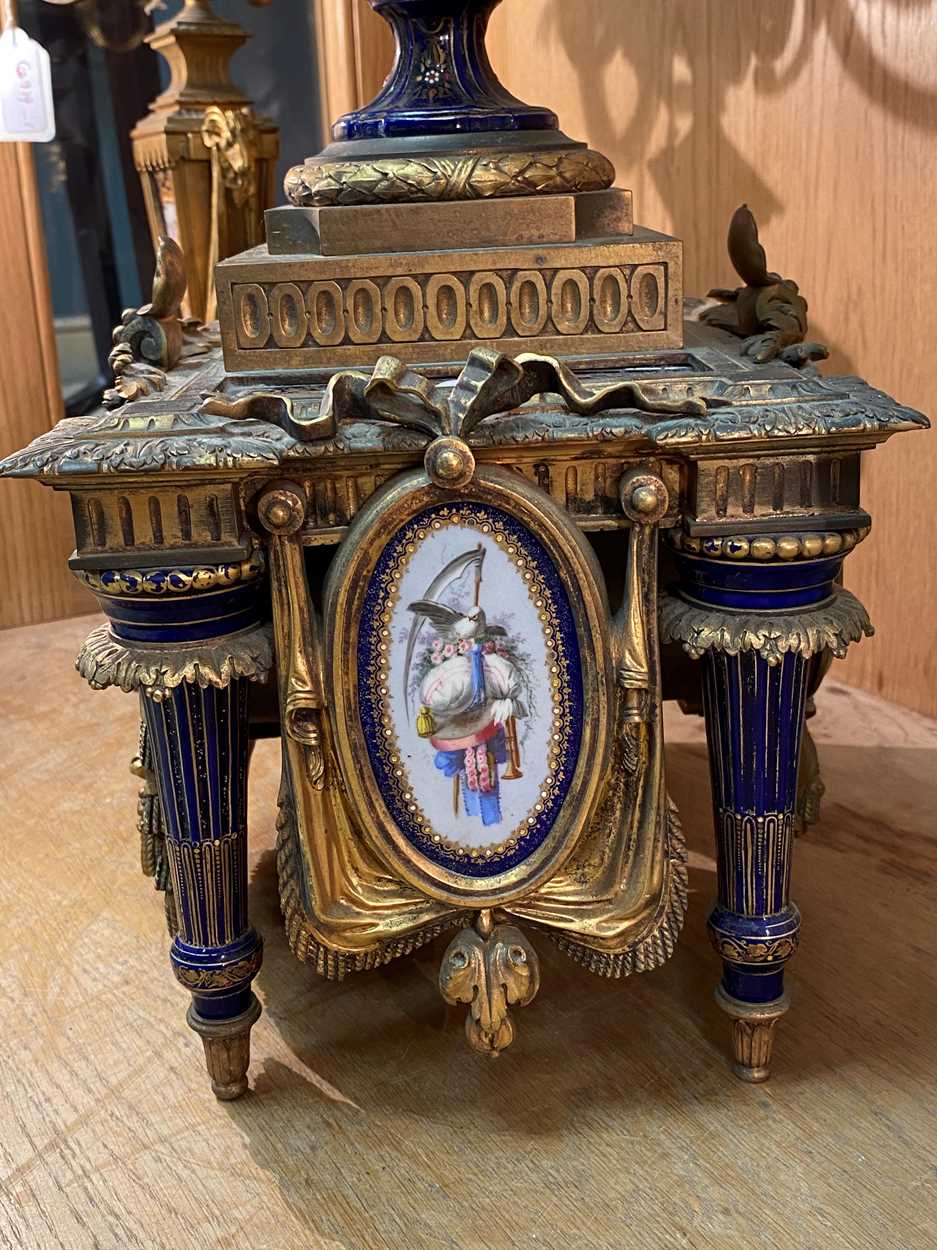 F. Barbedienne, a French ormolu and porcelain clock garniture, late 19th century, - Image 13 of 21