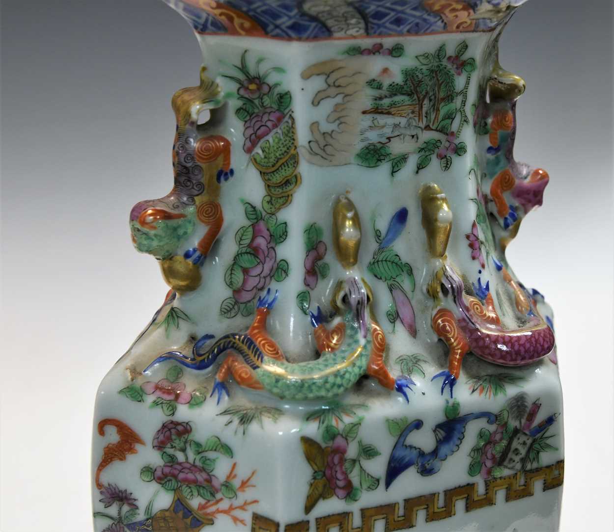 A pair of Chinese famille rose porcelain hexagonal vases, - Image 11 of 14