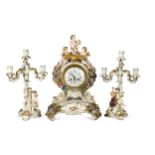 A Meissen porcelain clock garniture, late 19th century,