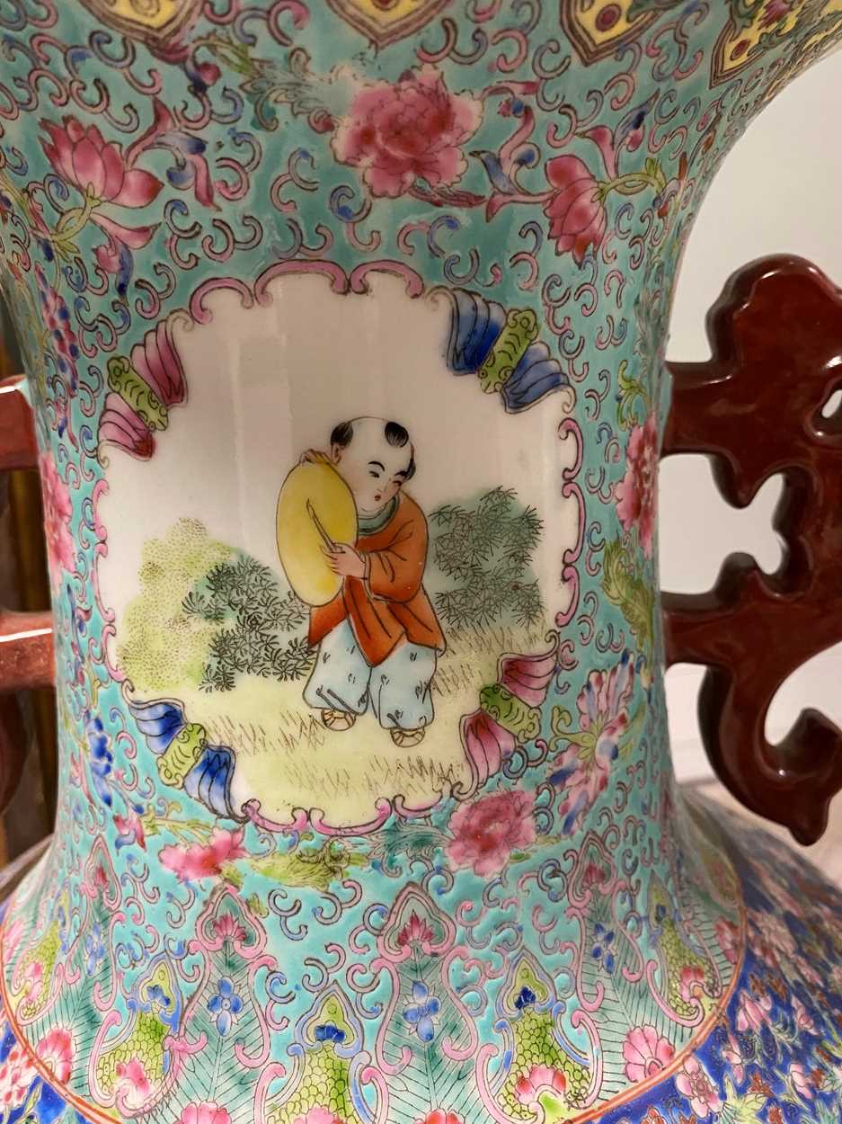 A Chinese famille rose porcelain baluster vase, late 20th century, - Image 3 of 17