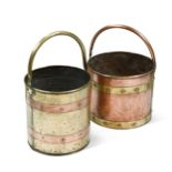 A matched pair of brass and copper log bins, late 19th century,