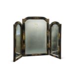 A black and gilt japanned three-fold mirror, early 20th century,