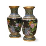 A large pair of Chinese cloisonne floral baluster vases, late 20th century,