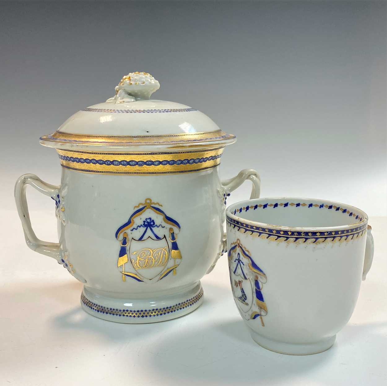 A Chinese export armorial two-handled sucrier and cover,