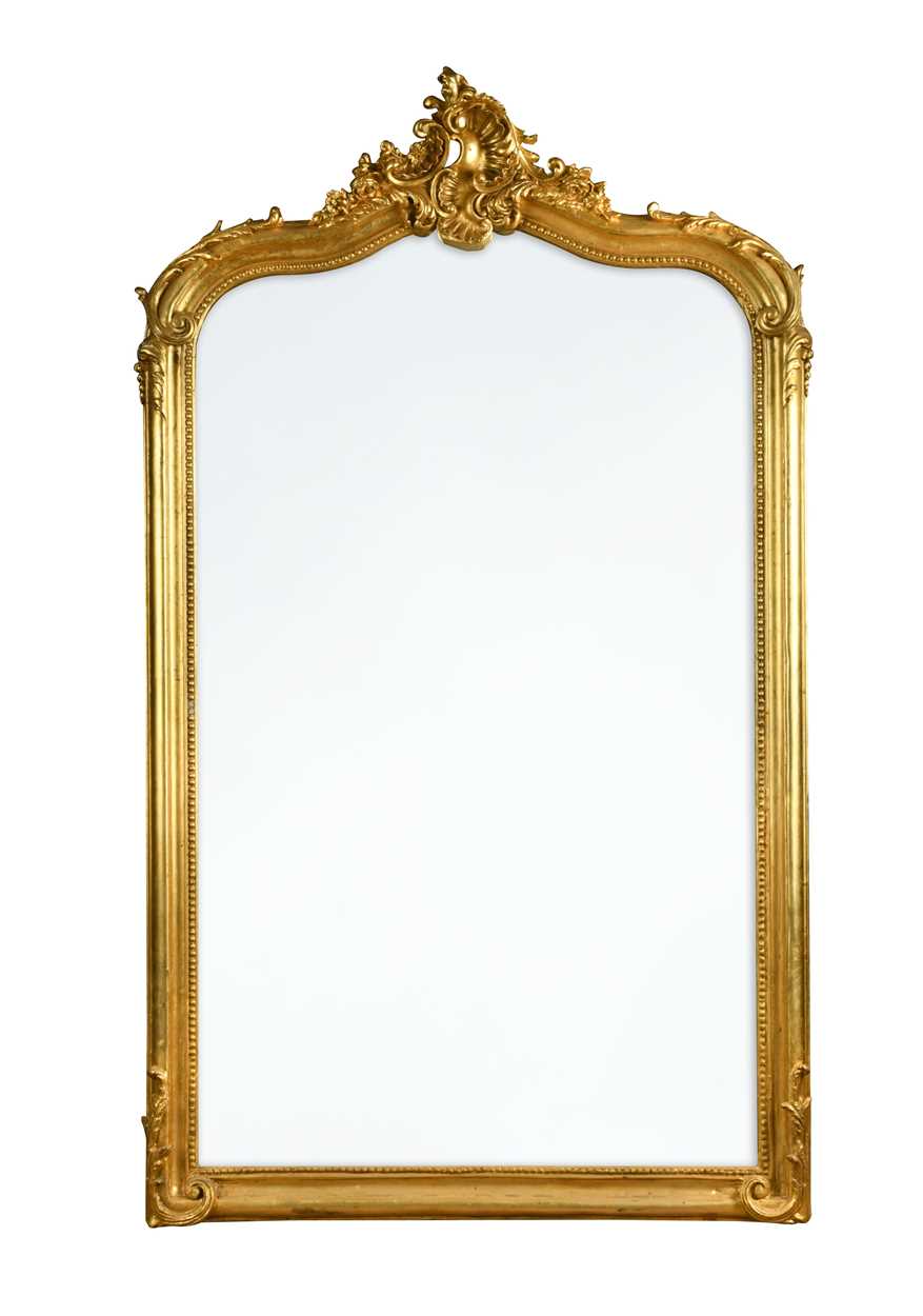 A French rococo style giltwood overmantel mirror, 19th century,