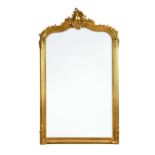 A French rococo style giltwood overmantel mirror, 19th century,