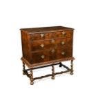 A Queen Anne and later oyster veneered walnut chest on stand,