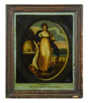 A collection of three pastoral reverse glass mezzotints, early 19th century,