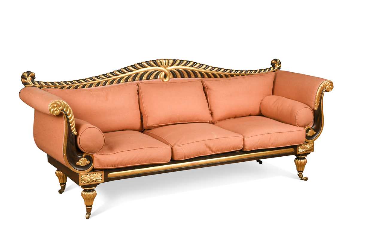 A Regency simulated rosewood and parcel-gilt frame sofa,