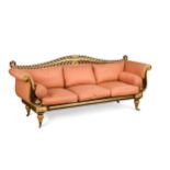 A Regency simulated rosewood and parcel-gilt frame sofa,