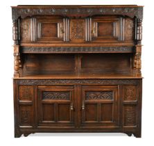 An oak court cupboard, 17th century and later,