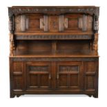 An oak court cupboard, 17th century and later,