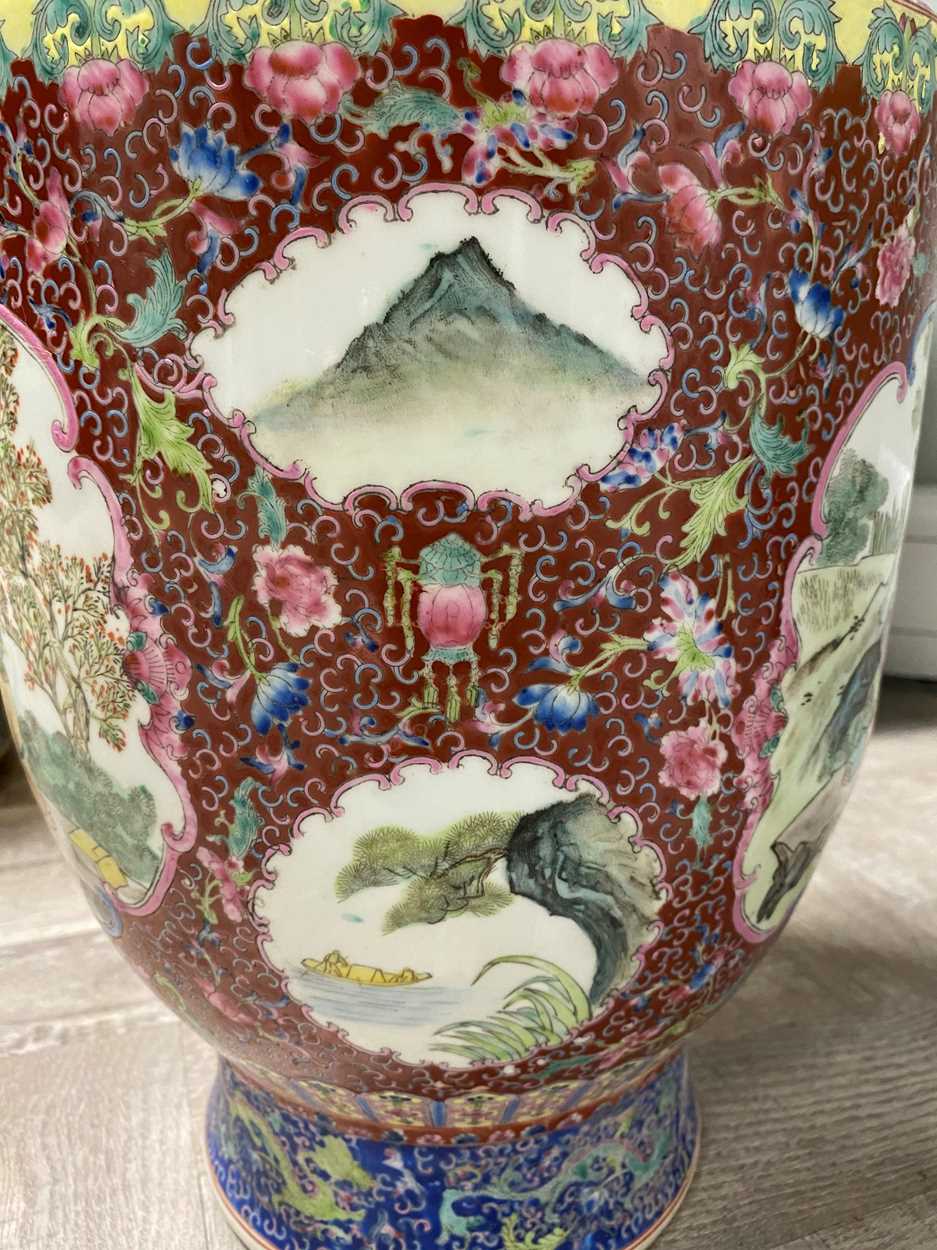 A Chinese famille rose porcelain baluster vase, late 20th century, - Image 6 of 17