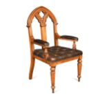 A Puginesque Gothic oak armchair, late 19th century,