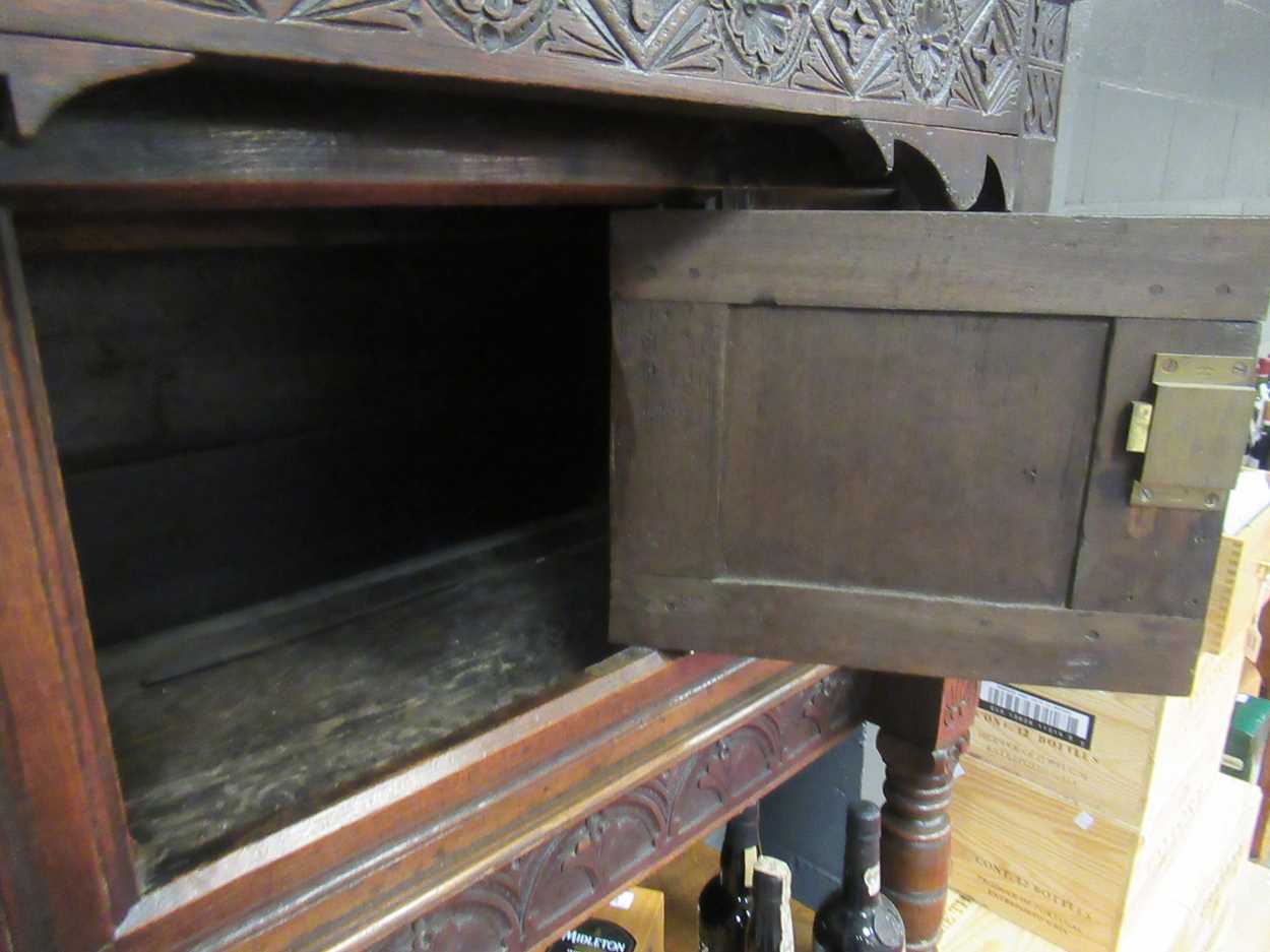 An oak court cupboard, 17th century and later, - Image 4 of 16