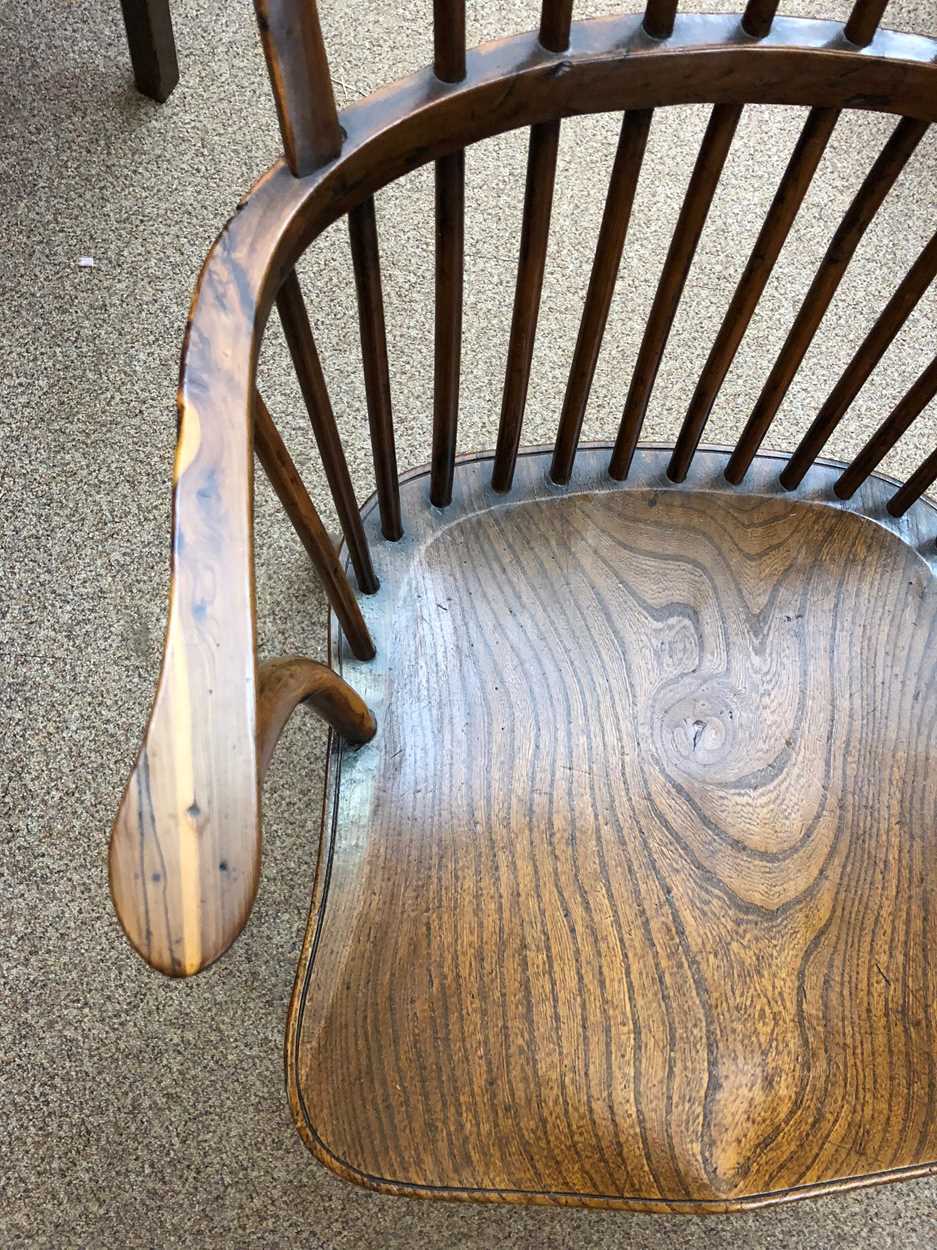 A yew and elm stick back arm chair, early 19th century, - Image 4 of 9