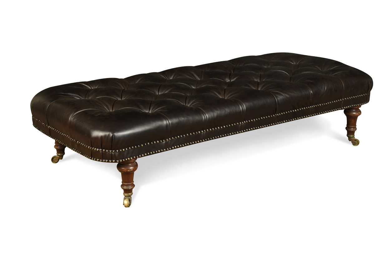 A leather upholstered mahogany stool, 19th century,