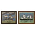 Two woolwork maritime scenes, late 19th century,