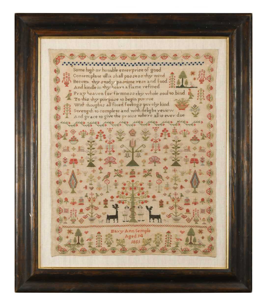 Mary Ann Semple, an embroidered sampler, 1851,