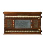 A Burroughes & Watts mahogany snooker score board, late 19th or early 20th century,