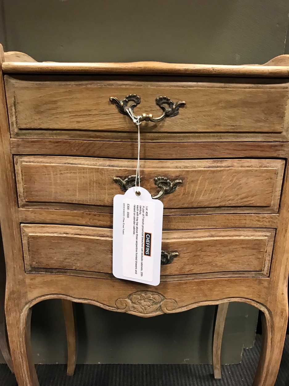 A pair of French provincial bleached oak bedside cabinets, 20th century, - Image 5 of 5