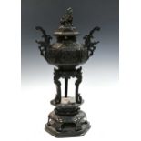 A Japanese bronze Koro and cover, circa 1900,