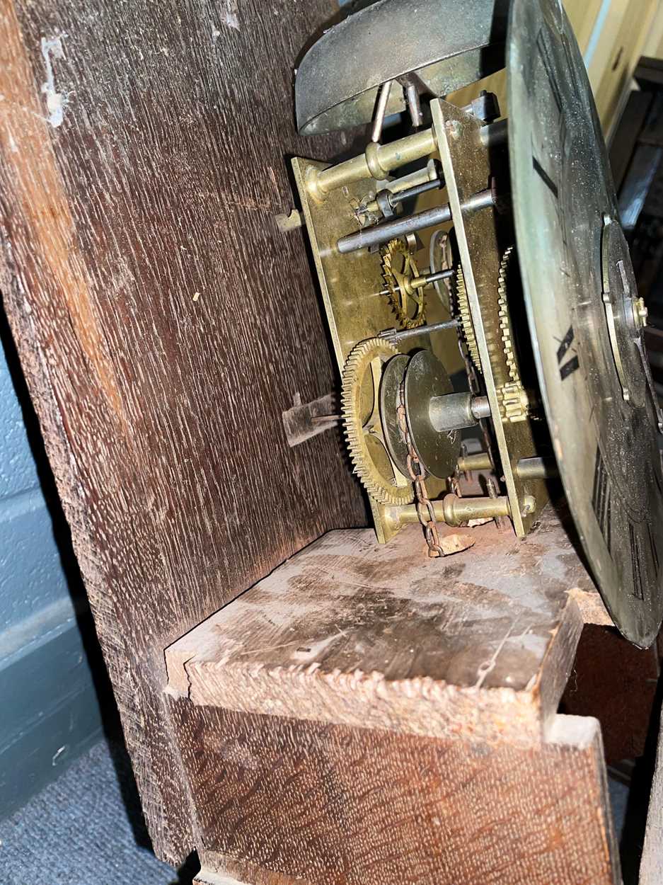 An oak cased hooded pantry clock with alarm by Whitehurst, Derby, mid 19th century, - Image 13 of 14