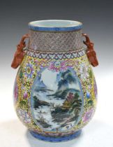 A Chinese porcelain landscape vase in Qianlong style, possibly Republic or later,