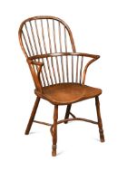 A yew and elm stick back arm chair, early 19th century,