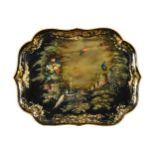 A large Victorian painted papier maché tray,