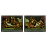 A pair of Regency reverse glass mezzotints of Pomona and Flora,