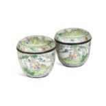 A pair of Chinese Canton enamel jars and covers, 20th century,