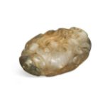 A Chinese moss agate/quartz large carved bead, late Qing Dynasty,