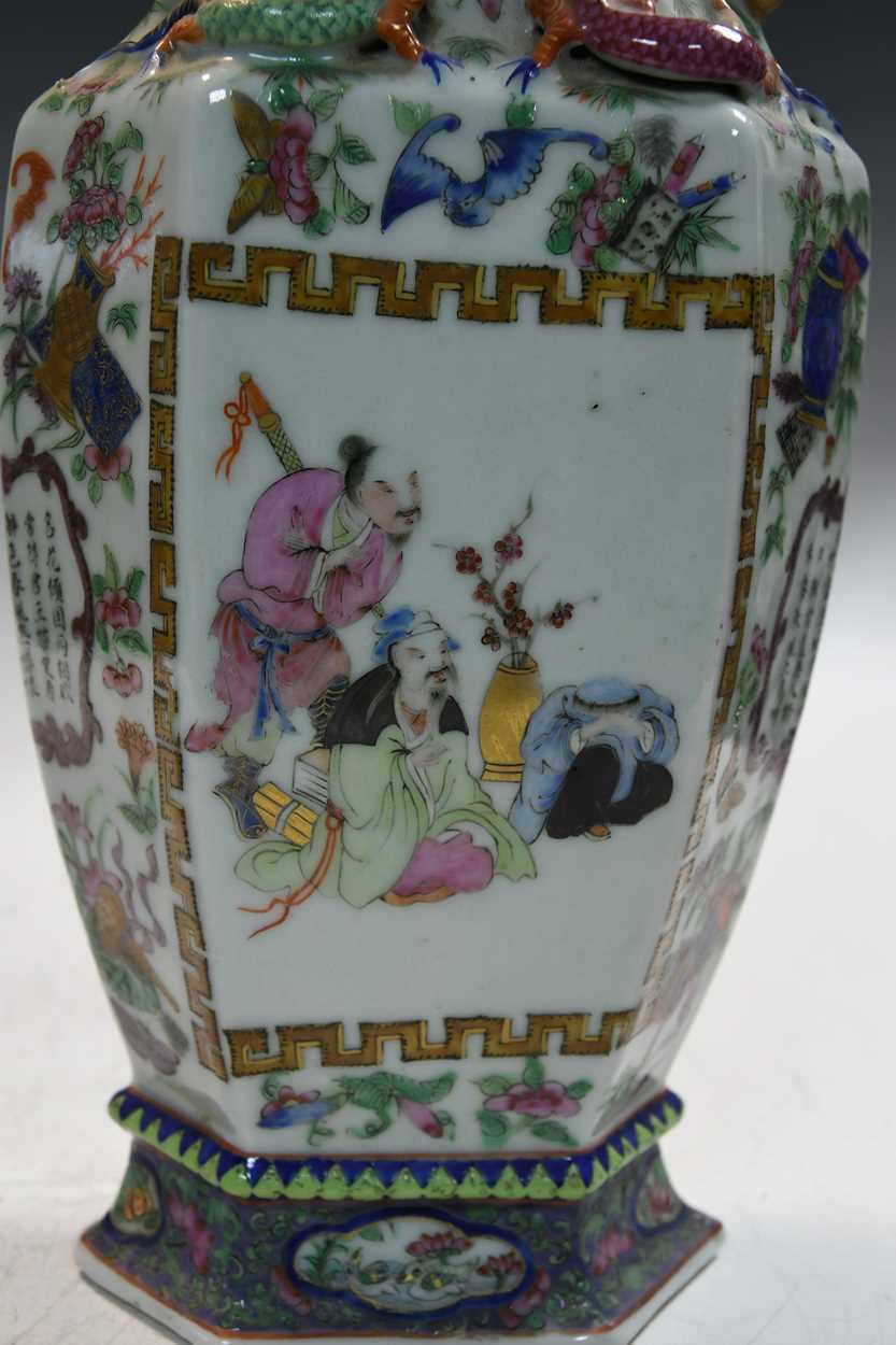 A pair of Chinese famille rose porcelain hexagonal vases, - Image 12 of 14