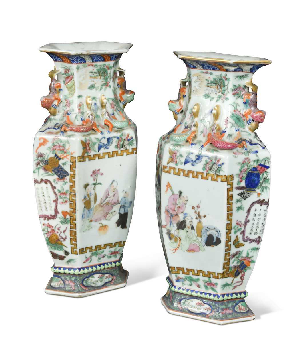 A pair of Chinese famille rose porcelain hexagonal vases,