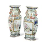 A pair of Chinese famille rose porcelain hexagonal vases,