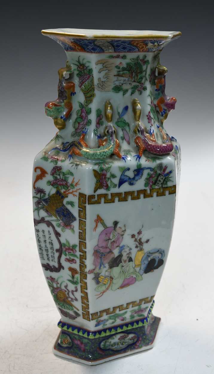 A pair of Chinese famille rose porcelain hexagonal vases, - Image 10 of 14