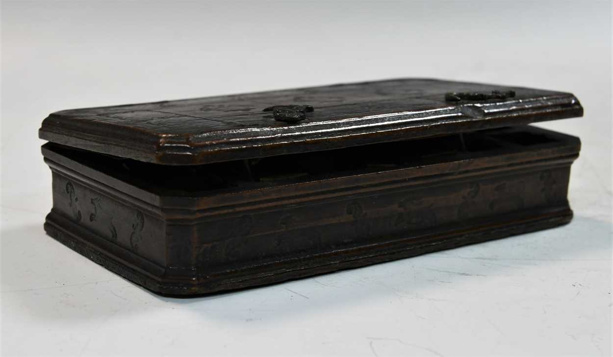 A Dutch fruitwood case of coin scales and seven brass weights, probably early 18th century, - Image 8 of 8