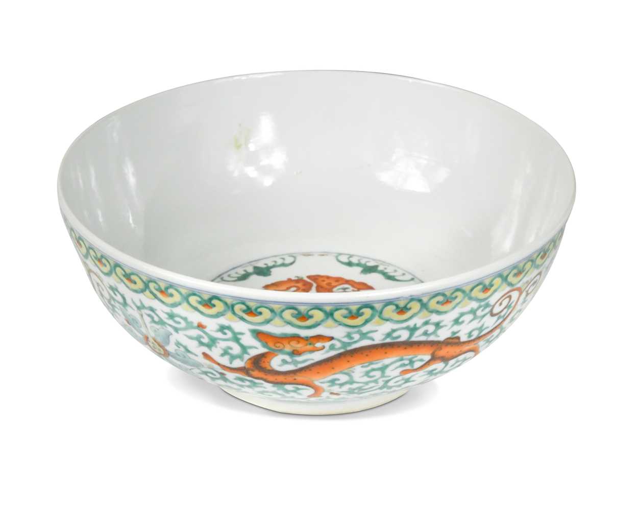 A Chinese Wucai dragon bowl, probably Jiaqing 1796-1820,