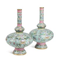 A pair of Chinese porcelain pedestal vases, Qianlong seal marks but Republic,
