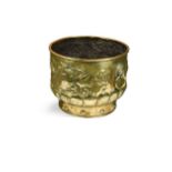 A Dutch embossed brass decorative log bin, 19th century,