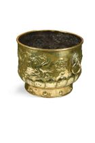 A Dutch embossed brass decorative log bin, 19th century,