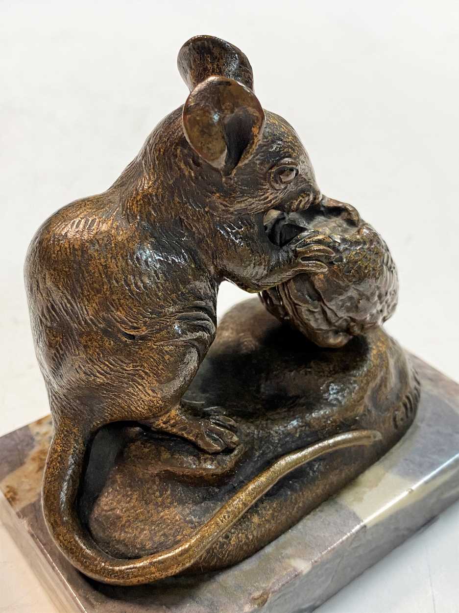 After Clovis Edmund Masson (1838-1913), a bronze study of a mouse gnawing a walnut, - Image 8 of 10