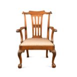 A fruitwood open armchair, 18th century,