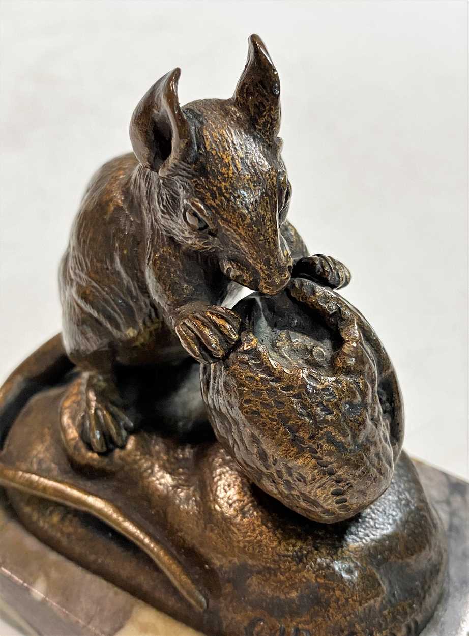 After Clovis Edmund Masson (1838-1913), a bronze study of a mouse gnawing a walnut, - Image 7 of 10