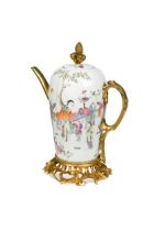 A Chinese ormolu mounted porcelain spouted jug, Tongzhi, 1861 - 1875,