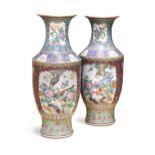 A large pair of Chinese porcelain Canton vases, late 20th century,